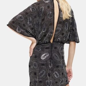 NWT | The Kooples | Rhinestone-embellished galaxy-pattern Woven Black Mini Dress